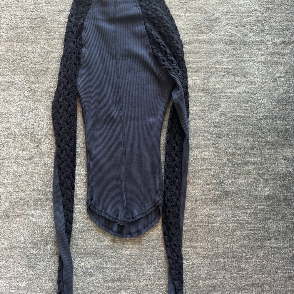 Free People Black Lace Sleeve Turtleneck Top - Picture 3 of 4